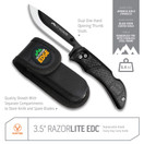 Outdoor Edge RazorLite - Replaceable Blade Folding Hunting Knife with Rubberized Nonslip TPR Handle, 6-Blades and Nylon Belt Sheath (Black)