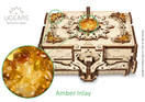 UGEARS Amber Box 3D Mechanical Model, Wooden Treasure Box with Amber