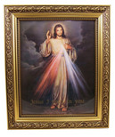 The Divine Mercy Jesus Christ Print in Gold Finish Frame 13 inch