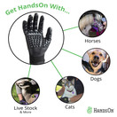 Handson Pet Grooming Gloves - #1 Ranked, Award Winning Shedding, Bathing, & Hair Remover Gloves - Gentle Brush for Cats, Dogs, and Horses (Black, Large)