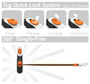 TUG Patented 360 Tangle-Free, Heavy Duty Retractable Dog Leash with Anti-Slip Handle; 16 ft Strong Nylon Tape/Ribbon; One-Handed Brake, Pause, Lock (Medium, White/Orange)