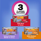 Purina Friskies Gravy Wet Cat Food Variety Pack, Shreds Beef, Chicken and Turkey & Cheese Dinner - (24) 5.5 oz. Cans (50000579198)