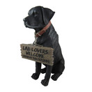 DWK - Bela Black Labrador Retriever Indoor Outdoor Dog Statue with Reversible Sign Lab Lovers Welcome/Don't Stop Retrievin' Garden Patio Accessory Home Decor Accent, 13"