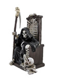 DWK - Dark Master - Grim Reaper Skeleton on Throne with Pet and Scythe Collectible Gothic Fantasy Figurine Statue Halloween Death Sculpture Home Décor Accent, 10-inch