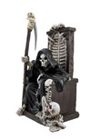 DWK - Dark Master - Grim Reaper Skeleton on Throne with Pet and Scythe Collectible Gothic Fantasy Figurine Statue Halloween Death Sculpture Home Décor Accent,  10-inch