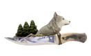 DWK - Wolf Spirit Blade - Rustic Wolf Snowy Mountain Forest Scene Stainless Steel Display Knife with Decorative Figurine Holder Wildlife Nocturnal Cabin Lodge Home Décor Accent, 11-inch