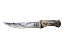 DWK - Wolf Spirit Blade - Rustic Wolf Snowy Mountain Forest Scene Stainless Steel Display Knife with Decorative Figurine Holder Wildlife Nocturnal Cabin Lodge Home Décor Accent, 11-inch