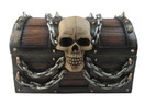 DWK "Treasure of Terror" Pirate Treasure Chest with Skull and Chains Trinket Storage Jewelry Stash Keepsake Box Beach Nautical Caribbean Themed Home Decor Accent - 6"