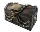 DWK "Treasure of Terror" Pirate Treasure Chest with Skull and Chains Trinket Storage Jewelry Stash Keepsake Box Beach Nautical Caribbean Themed Home Decor Accent - 6"