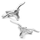  Mens Plated Longhorn Steer Cufflinks - Nickel Plated