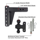 BulletProof Hitches 2.5" Adjustable Heavy Duty (22,000lb Rating) 6" Drop/Rise Trailer Hitch with 2" and 2 5/16" Dual Ball (Black Textured Powder Coat, Solid Steel)