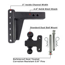 BulletProof Hitches 2.5" Adjustable Heavy Duty (22,000lb Rating) 6" Drop/Rise Trailer Hitch w/ 2" and 2 5/16" Dual Ball (Black Textured Powder Coat, Solid Steel)