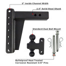 BulletProof Hitches 2.5" Adjustable Heavy Duty (22,000lb Rating) 8" Drop/Rise Trailer Hitch with 2" and 2 5/16" Dual Ball (Black Textured Powder Coat, Solid Steel)