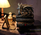 DWK 8" Guardian of Bibliophiles Decorative Medieval Gothic Dragon Trinket Stash Box Statue with Magical Hidden Book Secret Storage Compartment for Fantasy Home Decor