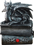 DWK 8" Guardian of Bibliophiles Decorative Medieval Gothic Dragon Trinket Stash Box Statue with Magical Hidden Book Secret Storage Compartment for Fantasy Home Decor