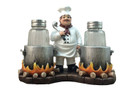 DWK - Spice Du Jour - French Country Chef with Flaming Pots Decorative Figurine Salt And Pepper Shaker Set Gourmet Cottage Kitchen Collectible Home and Dining Décor Accent, 6.5-inch