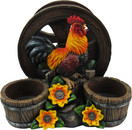 DWK 6" Country Diner Rooster with Wagon Wheel Farm Barrel and Sunflowers Napkin Holder with Salt & Pepper Shaker Set for Kitchen Dining Decor