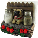 DWK - Pugsley's Feast - Adorable Pug with Red Tulips Napkin Salt & Pepper Shaker Holder Puppy Dog Home Décor Kitchen Accessory Dining Accent 3-Piece Set, 6-inch'