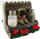 DWK - Pugsley's Feast - Adorable Pug with Red Tulips Napkin Salt & Pepper Shaker Holder Puppy Dog Home Décor Kitchen Accessory Dining Accent 3-Piece Set, 6-inch'