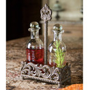 13-Inch Acanthus Metal and Glass Oil and Vinegar Creut Set
