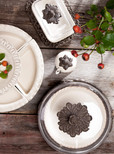 Cream Ceramic Pie Plate w/ Dome Lid w/ Acanthus Leaf Metal Base