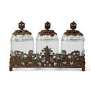 3-Piece Glass Canister Set With Acanthus Leaf Metal Base