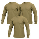 Rothco Military Style Long Sleeve Solid T-Shirt - AR 670-1 Coyote Brown 3-Pack