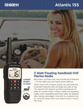 Uniden Atlantis 155 Handheld Two-Way VHF Marine Radio, Floating IPX7 Submersible Waterproof, Dual-Color Screen, All USA/International/Canadian Marine Channels, NOAA Weather Alert, 10 Hour Battery