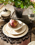 Cream Ceramic Bowl and Lid with Detailed Ornate Acanthus Leaf Motif Base