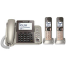 PANASONIC Corded / Cordless Phone System with Answering Machine and One Touch Call Blocking – 2 Handsets - KX-TGF352N (Champagne Gold)