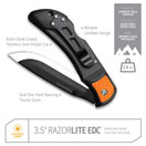 Outdoor Edge 3.5" RazorLite EDC - Replaceable Blade Folding Knife with Pocket Clip and One Hand Opening for Everyday Carry (Orange, 6 Blades)