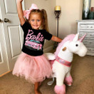 PonyCycle Official Classic U Series Ride on Horse Toy Plush Walking Animal Pink Unicorn Medium Size for Age 4-8 | U402