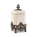 14inch Tall Provencial Cream Canister with Brown Metal Scrolled Base