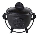 AzureGreen Home Fragrance Incense Holder Cauldrons Tree of Life Cast Iron Three Legged w/ Handle and Lid 5"