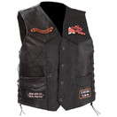 Diamond Plate Ladies Rock Design Genuine Leather Vest with Patches, Black