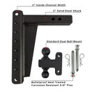 Bulletproof Hitches 2.0" Adjustable Heavy Duty (22,000lb Rating) 10" Drop/Rise Trailer Hitch with 2" and 2 5/16" Dual Ball (Black Textured Powder Coat, Solid Steel)