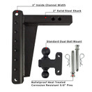 Bulletproof Hitches 2.0" Adjustable Heavy Duty (22,000lb Rating) 10" Drop/Rise Trailer Hitch w/ 2" and 2 5/16" Dual Ball (Black Textured Powder Coat, Solid Steel)