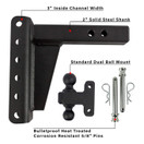 Bulletproof Hitches 2.0" Adjustable Heavy Duty (22,000lb Rating) 6" Drop/Rise Trailer Hitch with 2" and 2 5/16" Dual Ball (Black Textured Powder Coat, Solid Steel)