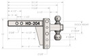 Bulletproof Hitches 2.0" Adjustable Heavy Duty (22,000lb Rating) 4" Drop/Rise Trailer Hitch with 2" and 2 5/16" Dual Ball (Black Textured Powder Coat, Solid Steel)