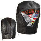 Diamond Plate Men's Leather Biker Vest w/Live to Ride Patch