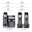 Panasonic Link2Cell Bluetooth Cordless Phone System with Voice Assistant, Call Block and Answering Machine, Expandable Home Phone with 5 Handsets – KX-TGF575S (Black with Silver Trim)