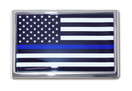 Elektroplate Standard Police Flag Blue Line Chrome Auto Emblem - Metal