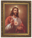Gerffert Collection La Fuente Scared Heart of Jesus Framed Portrait Print, 13-inch Ornate Gold Tone Finish Frame
