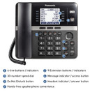 Panasonic Office Phone, Expandable 4-Line Desk Phone for Small and Medium Business, Corded Phone Base Station Expandable Up to 10 Business Phones Wirelessly - KX-TGW420B (Black)