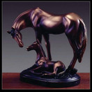 Bronze Equestrian Mom and Baby Foal Horse Sculpture Statue Figurine 6"w X 7"h