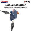 Tecmate Optimate USB O-105, 3300mA Dual Output Weatherproof Charger w/ Bike Plug