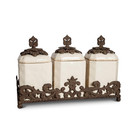 Cream Ceramic 3-Piece Canisters, With Provincial Metal Base