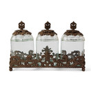 3-Piece Glass Canister Set With Acanthus, Leaf Metal Base