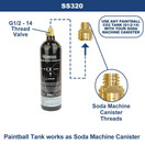 Adapter Converts CO2 Paintball Tank To SodaStream Soda Club CO2 Adapter - Brass