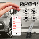 Poly Tag Key Tags with Ring ( White ) – 250 Key Tag Count. Includes 250 Rings and 2 Fine Point Pens. Car Key Tags Plastic || Automotive Key Tags || Dealer Tags